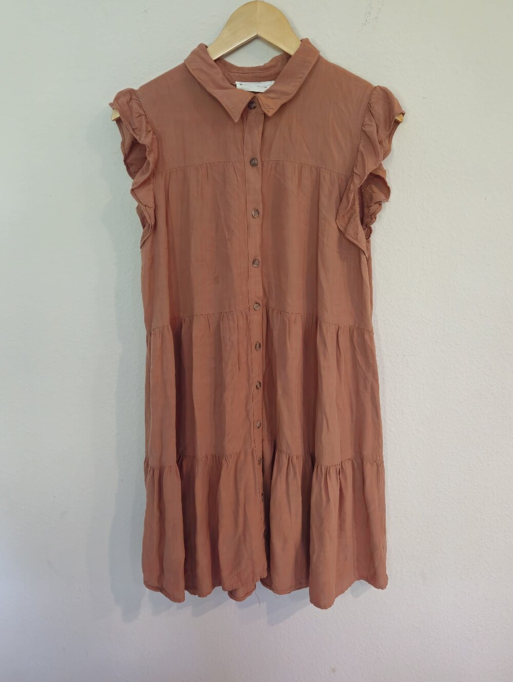 Lucky Brand Flutter Sleeve Tiered Button Front Shirt Dress